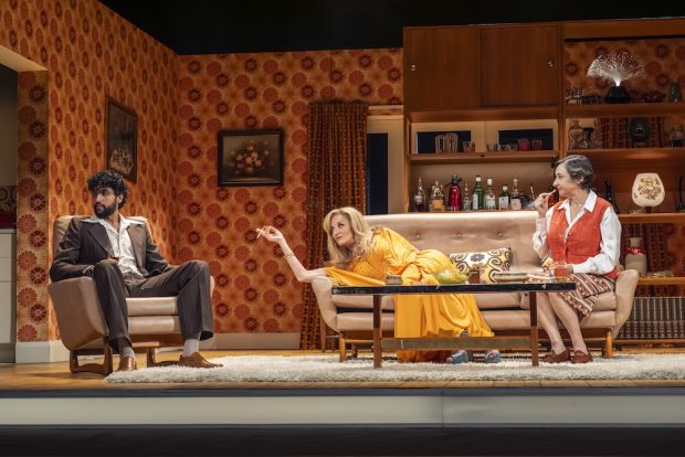 Omar Malik, Tamzin Outhwiate and Pandora Colin in Abigail’s Party. Photo: Ellie Kurtz